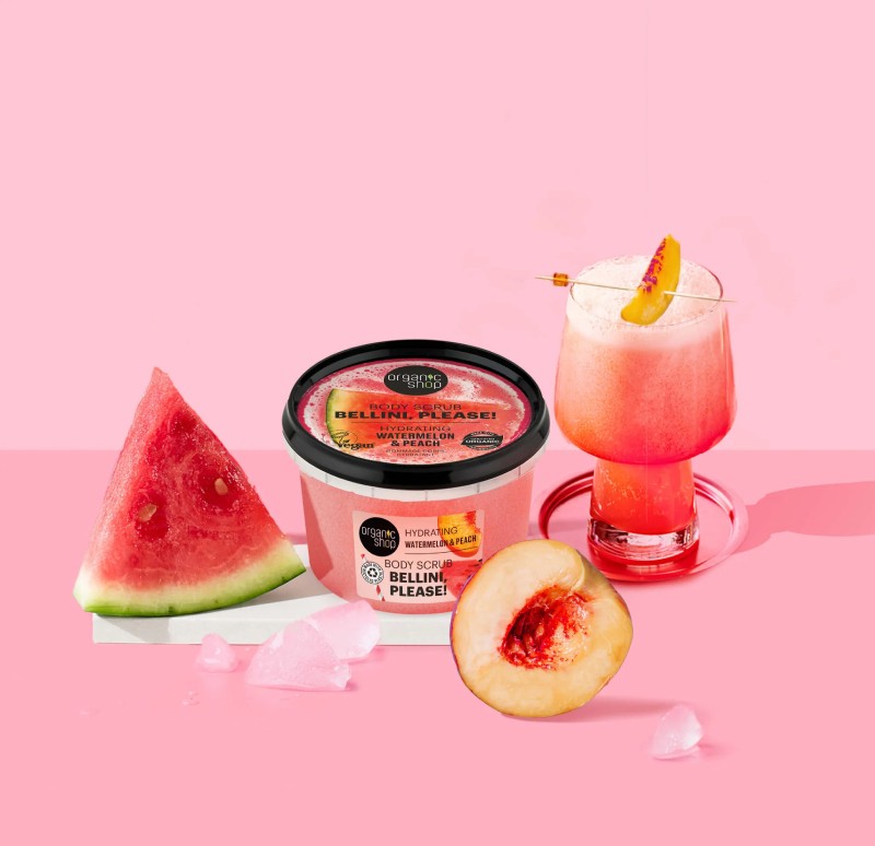 ORGANIC SHOP Bellini, please! Watermelon&Peach ķermeņa skrubis 250ml