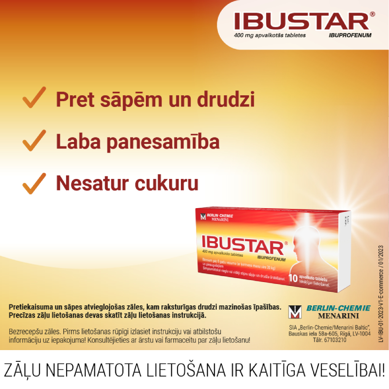 IBUSTAR 400 mg apvalkotās tabletes N10