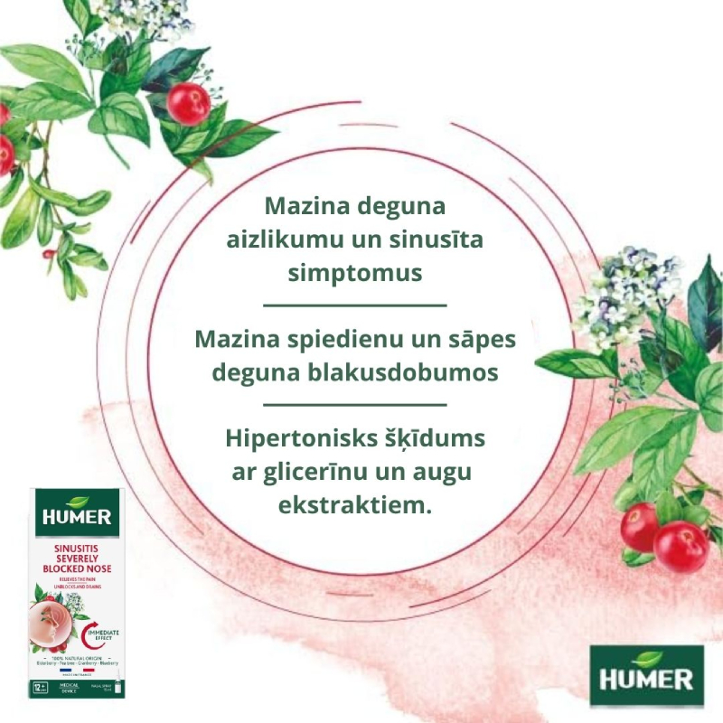 HUMER stipri aizliktam degunam sinusīts, iesnas, deguna aerosols 15 ml
