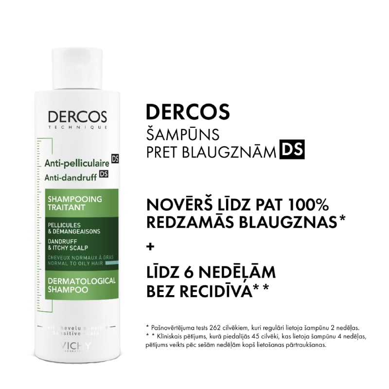 VICHY DERCOS pretblaugznu šampūns taukainai galvas ādai, 200 ml