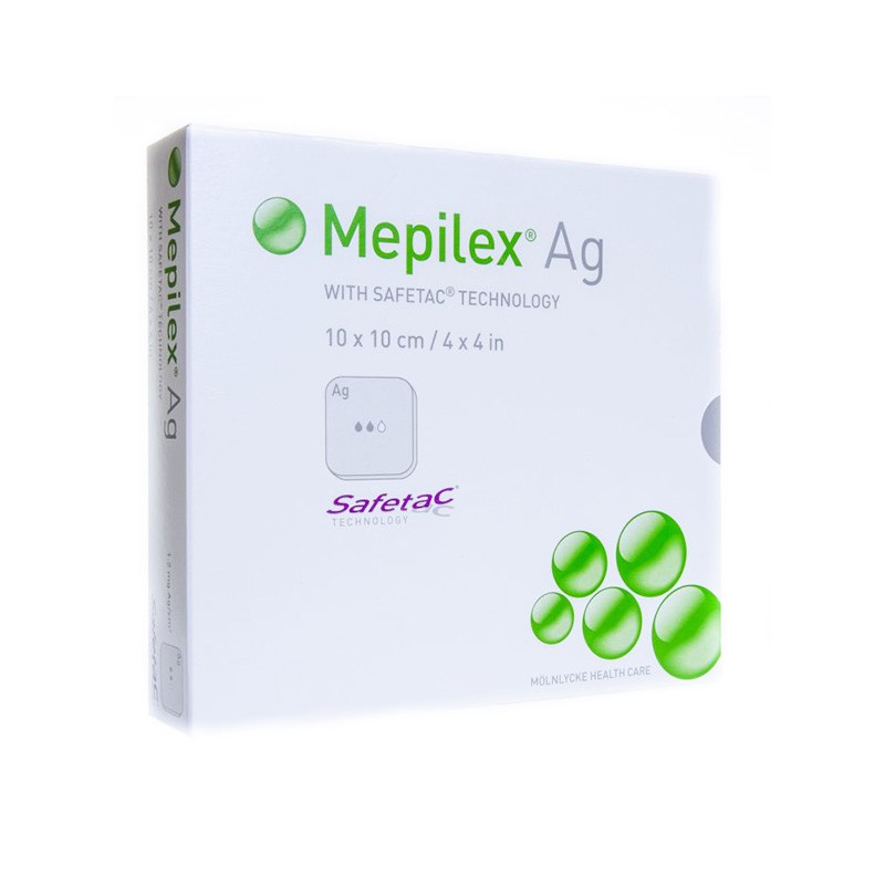 MEPILEX Ag 10x10cm antbakteriāls putu pārsējs brūcēm, čūlām 5 gb.