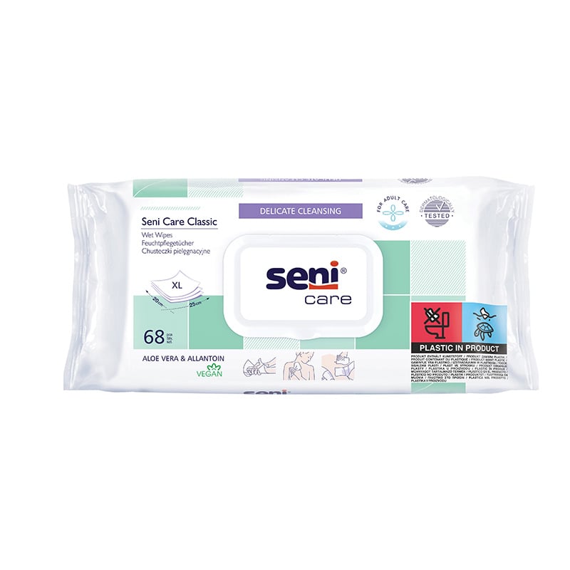 SENI CARE Classic Aloe mitrās salvetes ar vāciņu N68