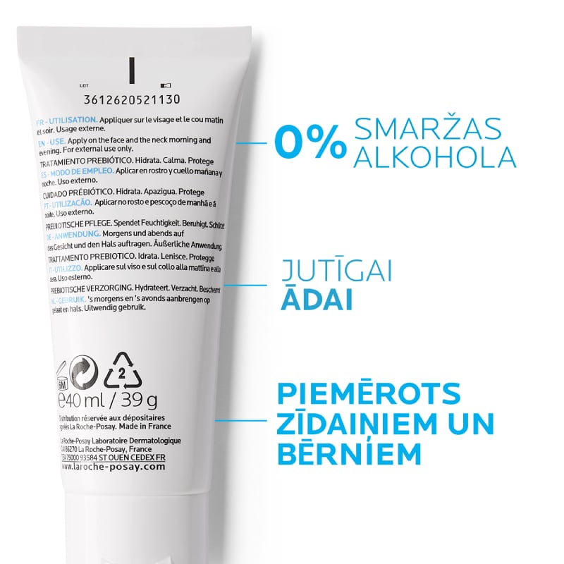 LA ROCHE-POSAY Toleriane Sensitive nomierinošs, mitrinošs, aizsargbarjeru atjaunojošs krēms jutīgai ādai - normālai/kombinētai ādai 40 ml