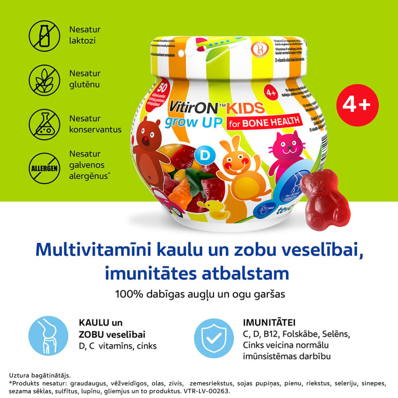 VITIRON Kids Grow Up for Bone Health košļājamās pastilas N50