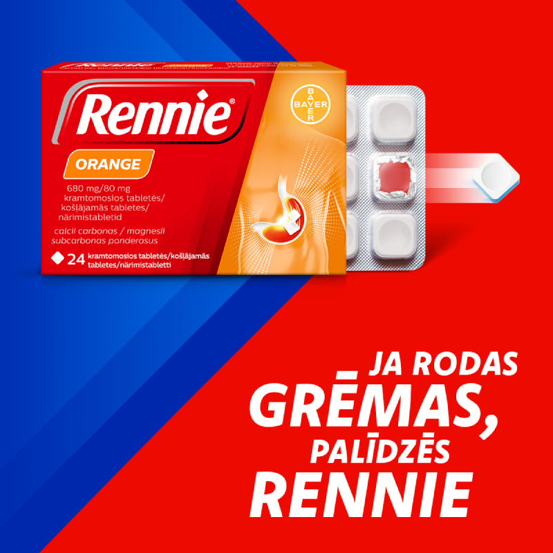 RENNIE Orange 680 mg/80 mg košļājamās tabletes N24