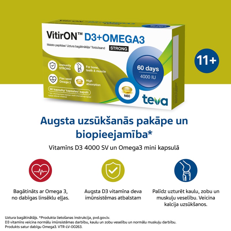 VITIRON D3 4000SV + Omega-3 Strong kapsulas N60