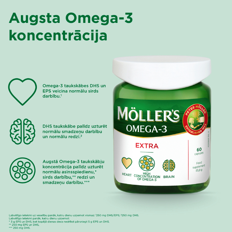 MOLLERS Omega-3 Extra zivju eļļa kapsulas N60