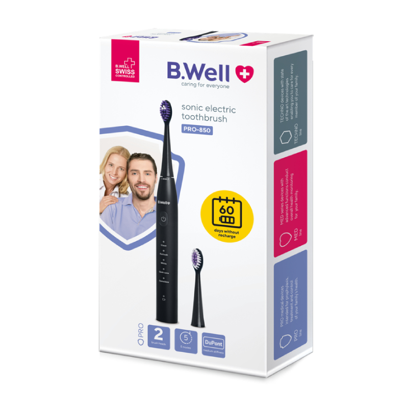B.WELL PRO-850 Sonic elektriskā zobu birste, melna N1