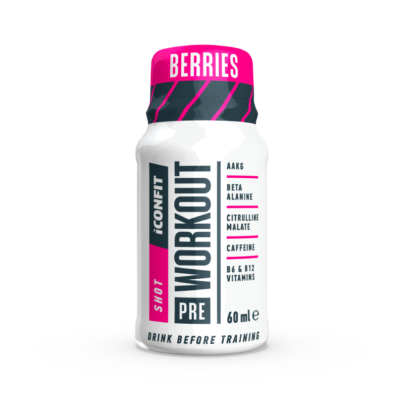 ICONFIT Pre Workout Shot šķidrums, ogu garša 60 ml