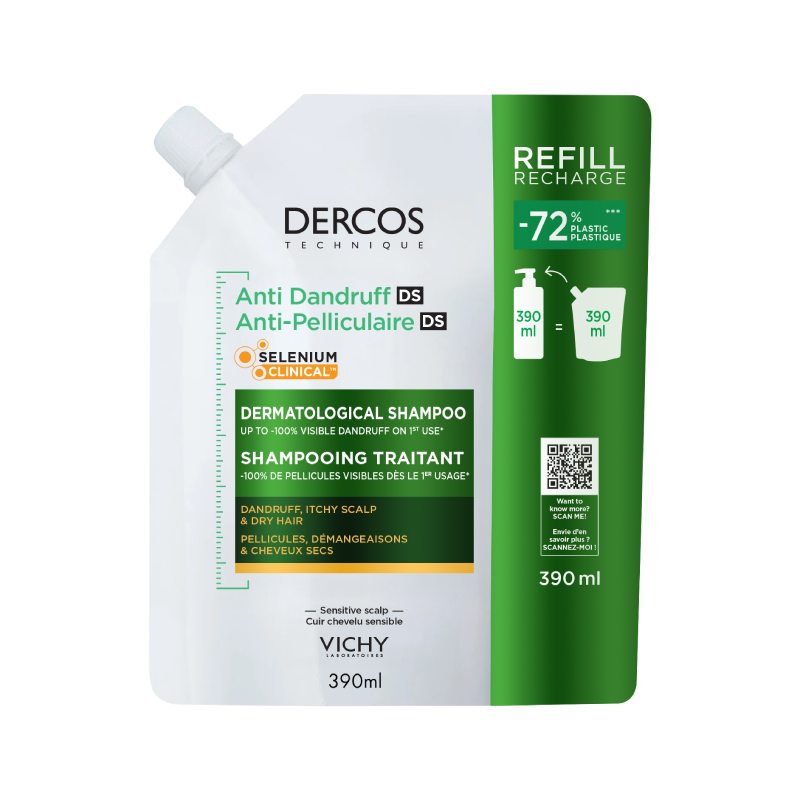 VICHY Dercos pretblaugznu šampūns sausiem matiem Refill 390ml