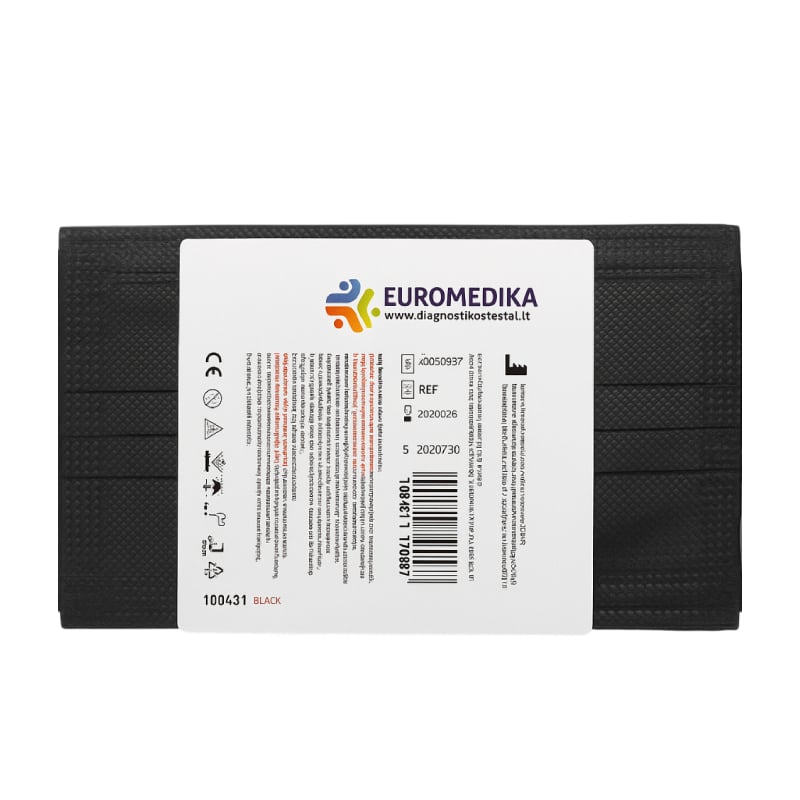EUROMEDIKA Medicīniskā 3-slāņu vienreizlietojamā sejas maska, melna N5