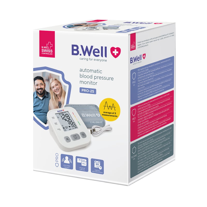 B.WELL PRO-25 automātiskais asinsspiediena mērītājs ar 3AVG tehnoloģiju N1