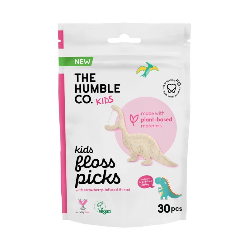 HUMBLE Strawberry bērnu zobu diegs ar turētāju N30